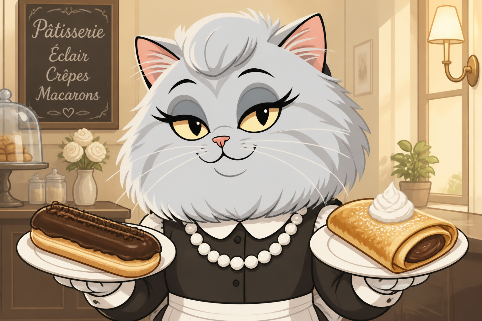 Amélie serving French pastries